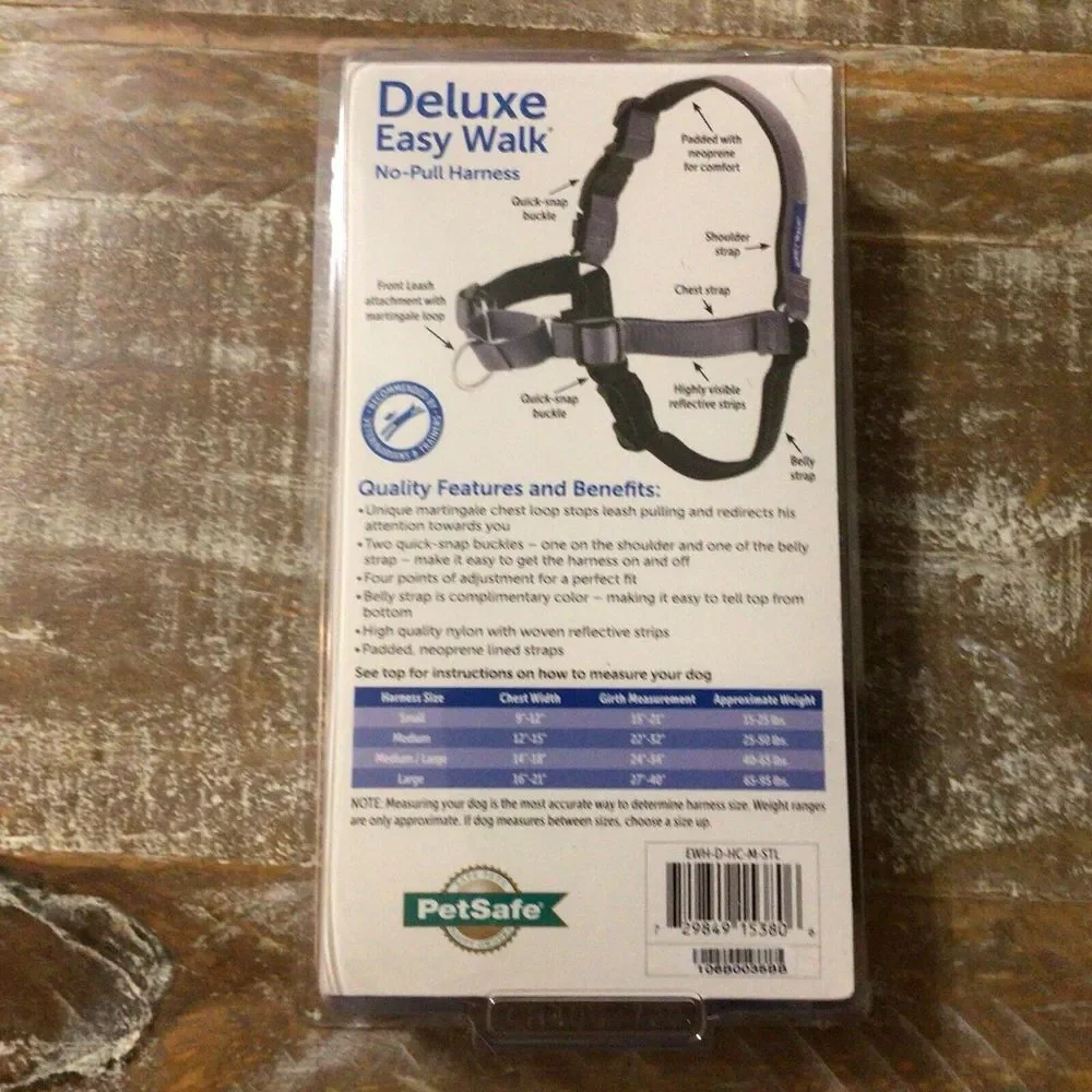 DELUXE ‎ Easy Walk No Pull Dog Harness W/Reflective Padded Strap M Steel/Black